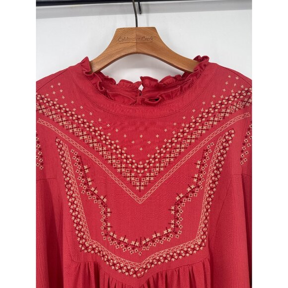 Torrid Womens Embroidered orange crinkle Blouse Size 3X Long Sleeve - Picture 3 of 7